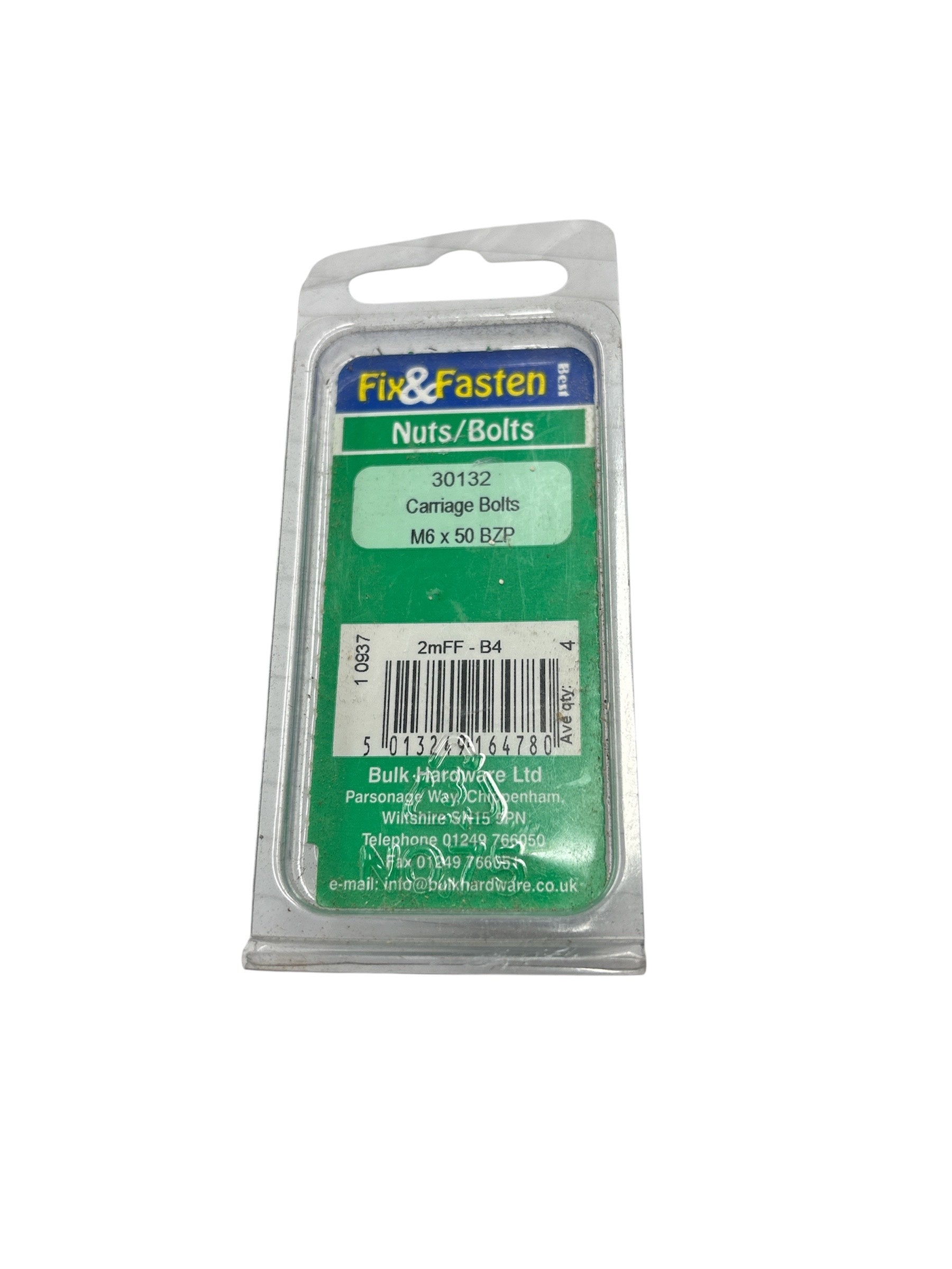 Fix&Fast Carriage Bolts + Nuts M6x50mm