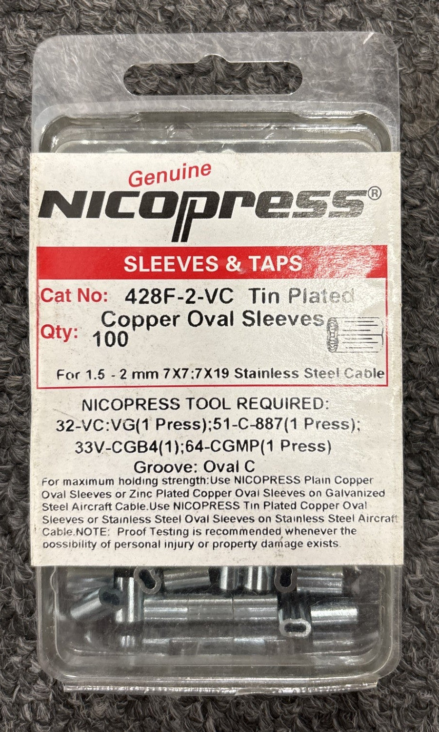 Nicopress 1/16" Tin Plated Copper Oval Sleeve (Pack of 100)