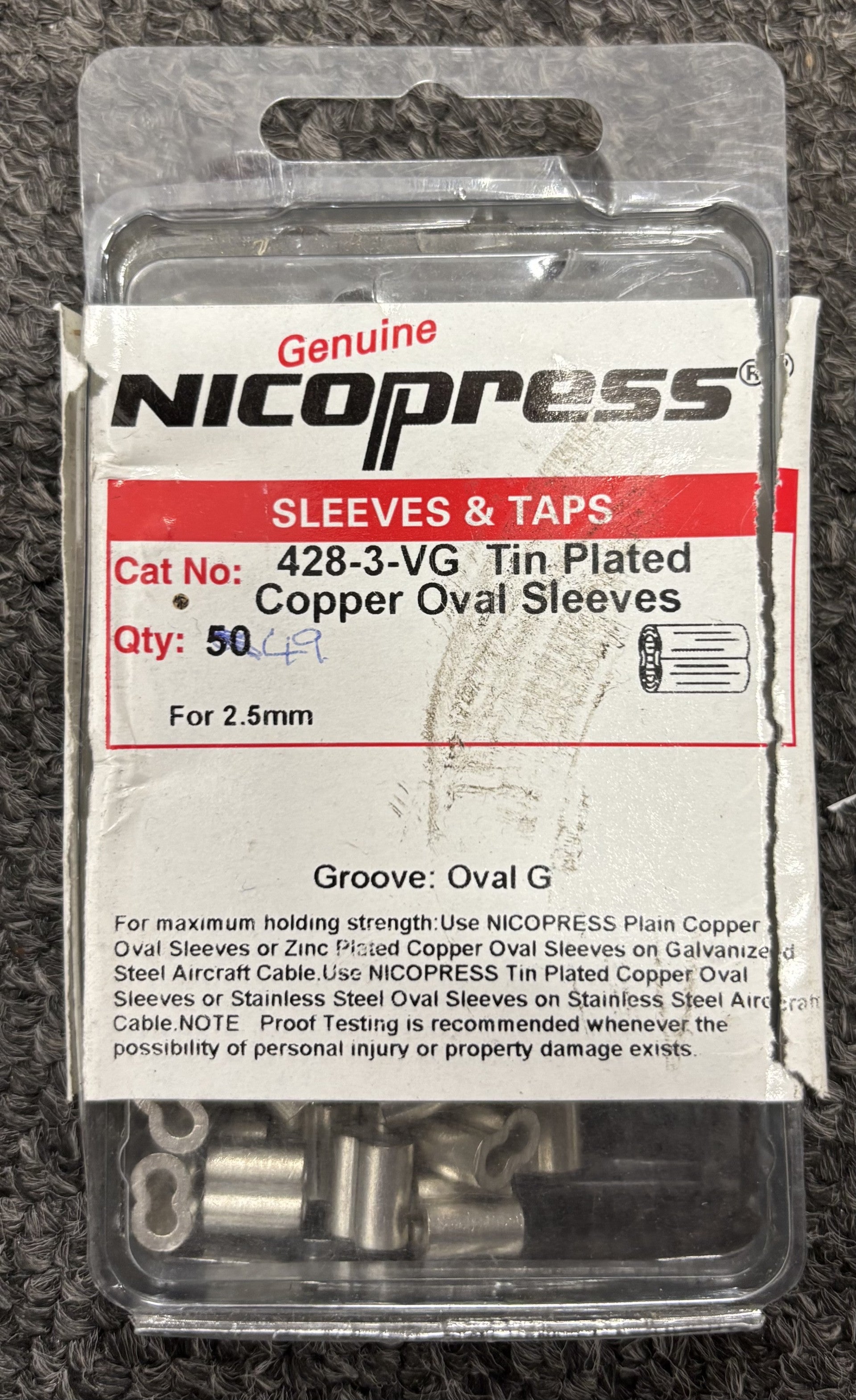 Nicopress 3/32" Tin Plated Copper Oval Nicopress Sleeve (Pack of 49)