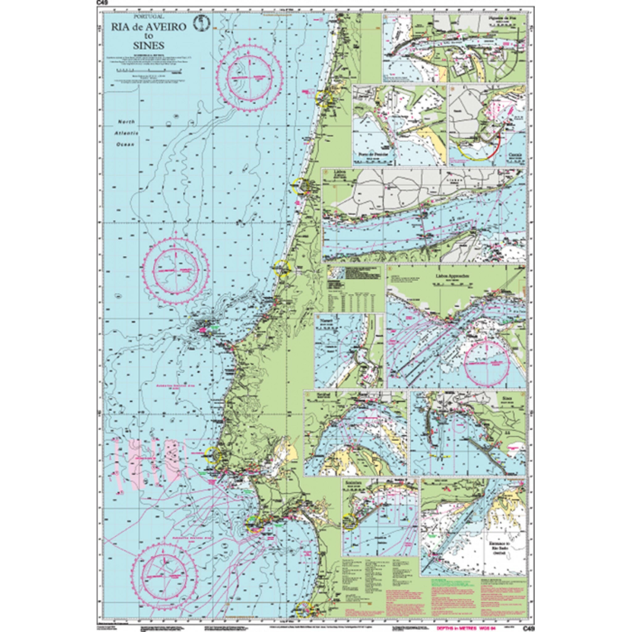 Imray Chart C49 Ria de Aveiro to Sines Scale 1:350 000 WGS84.