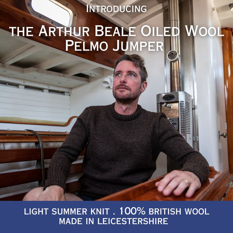 Introducing the Arthur Beale Oiled Wool Pelmo Jumper - a lighter knit for warmer weather
