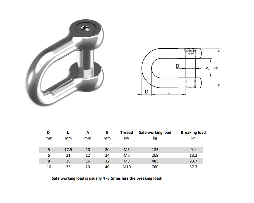 Stainless Steel Allen Key D Shackle.