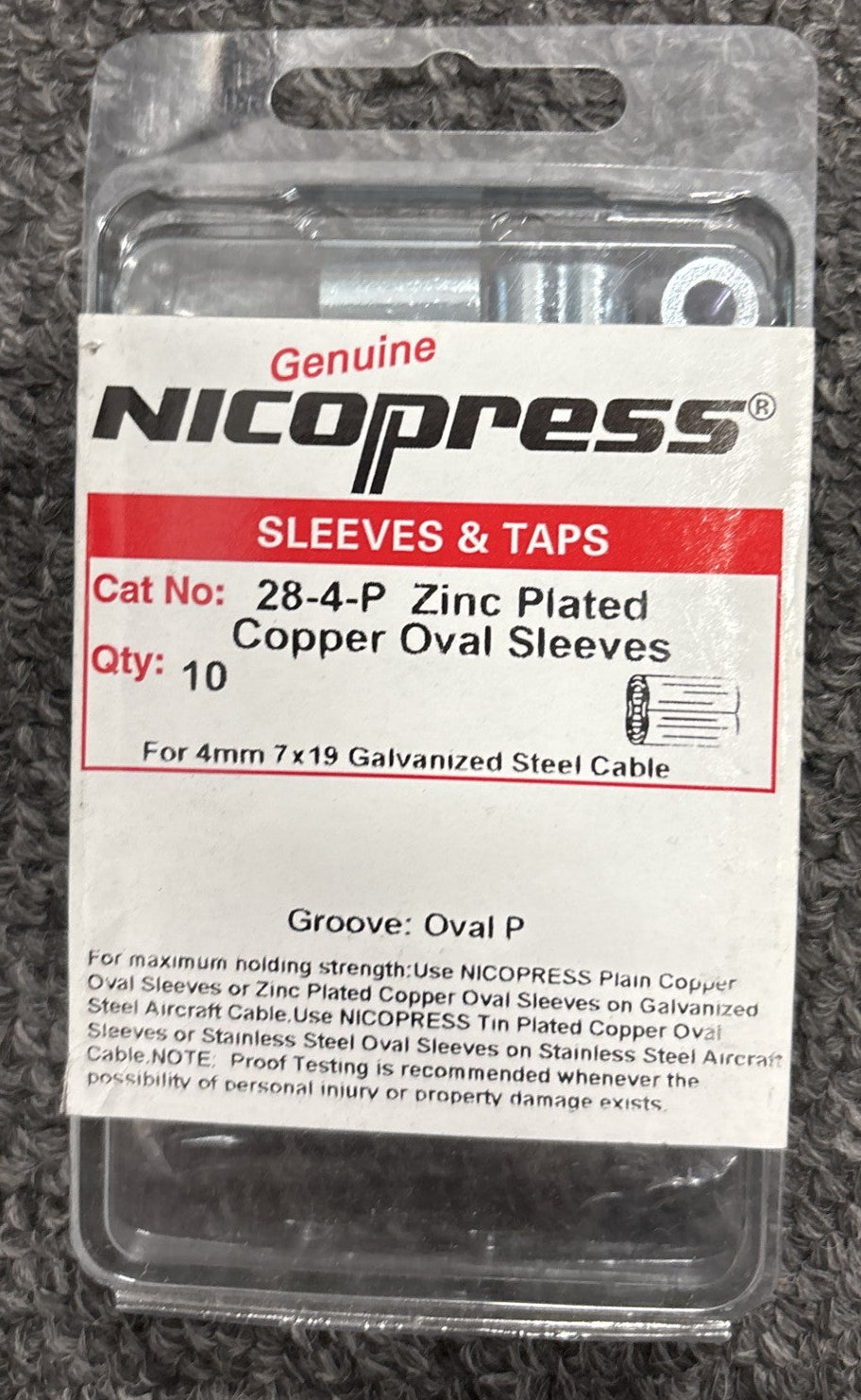 Nicopress Zinc Plated Copper Oval Sleeve for 5/32 Inch, 4mm (Pack of 10)
