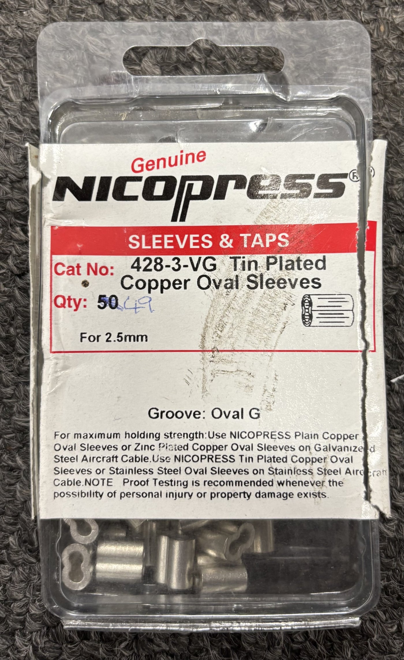 Nicopress 3/32" Tin Plated Copper Oval Nicopress Sleeve (Pack of 49)