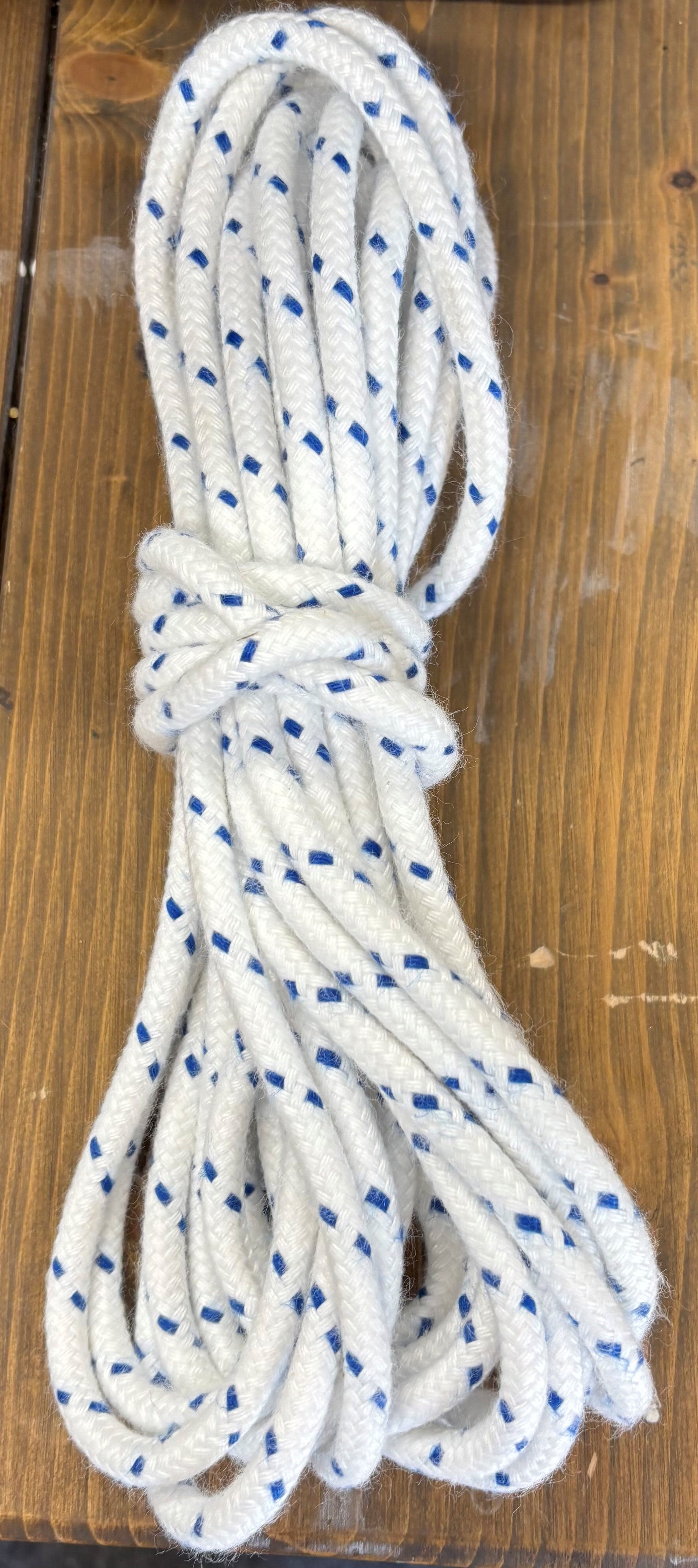 Soft Matt Braided Polyester blue with white fleck 8mm, 9m (Pre cut).