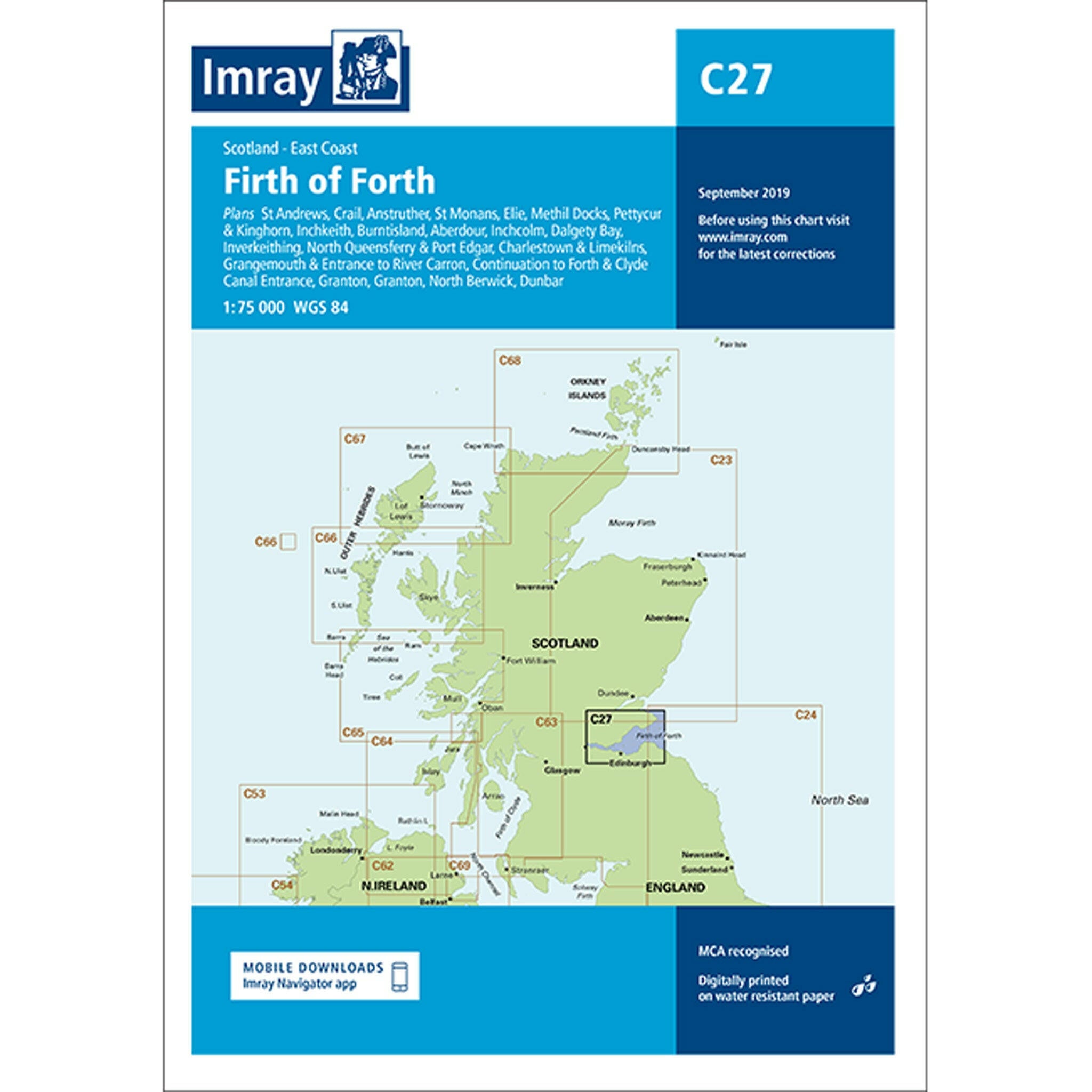 Imray Chart C27 Firth of Forth Scale 1:75 000 WGS84.