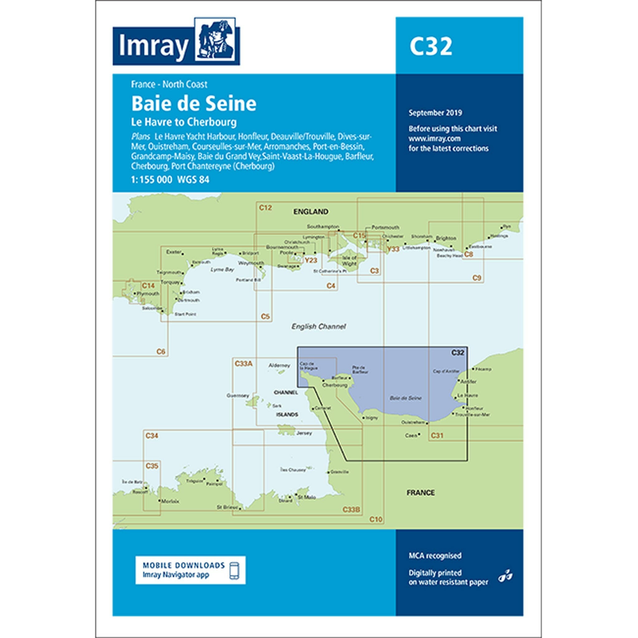 Imray Chart C32 Baie de Seine Scale 1: 155 000 WGS84.