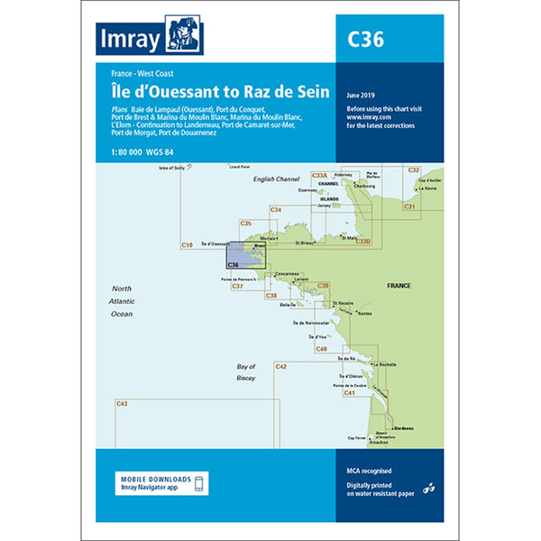 Imray Chart C36 Île d’Ouessant to Raz de Seine Scale 1:80 000 WGS84