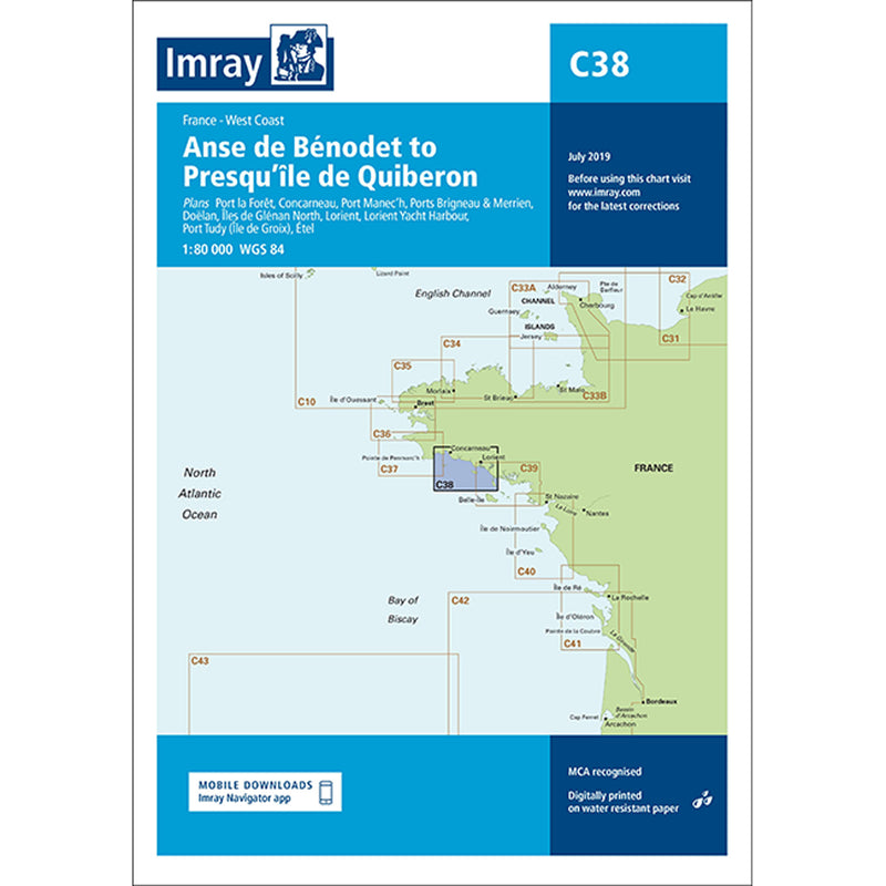 Imray Chart C38 Anse de Bénodet to Presqu'île de Quiberon