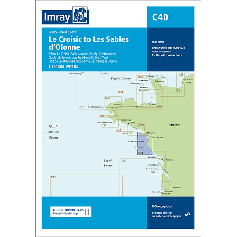 Imray Chart C40 Le Croisic to Les Sables d’Olonne Scale 1:110 000 WGS84