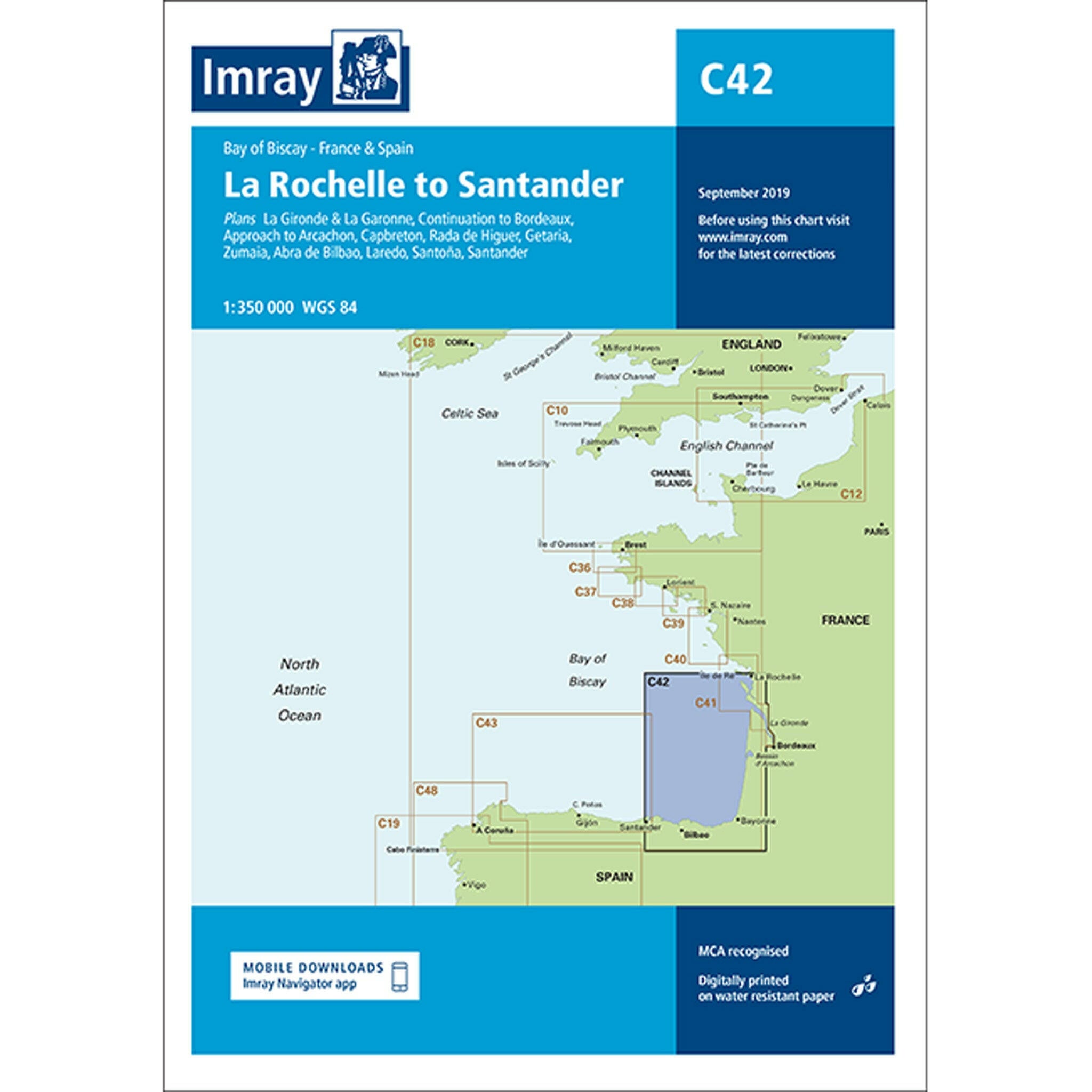 Imray Chart C42 La Rochelle to Santander Scale 1:350 000.