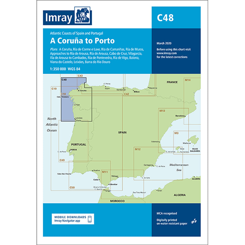 Imray Chart C48 A Coruña to Porto Scale 1: 350 000 WGS84