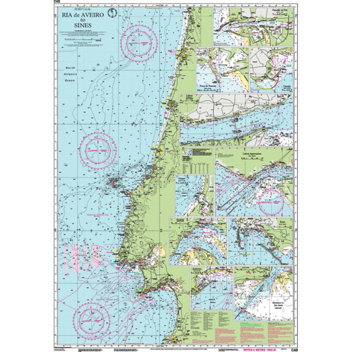 Imray Chart C49 Ria de Aveiro to Sines Scale 1:350 000 WGS84.