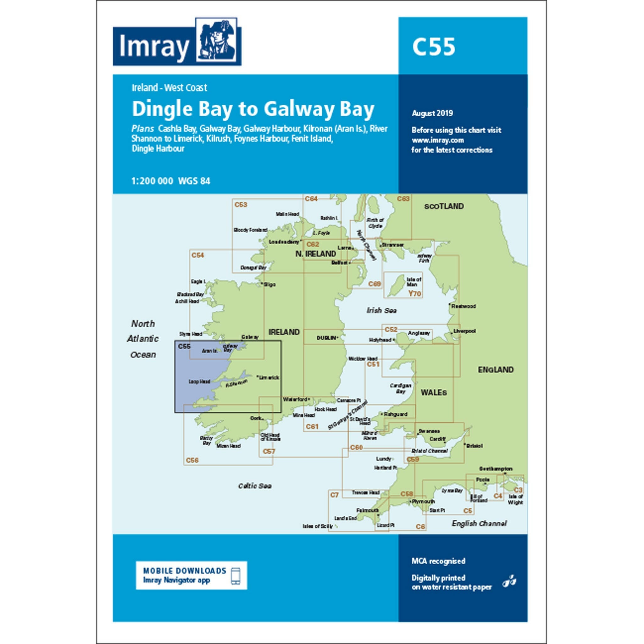 Imray Chart C55 Dingle Bay to Galway Bay Scale 1:200 000 (March 2021).