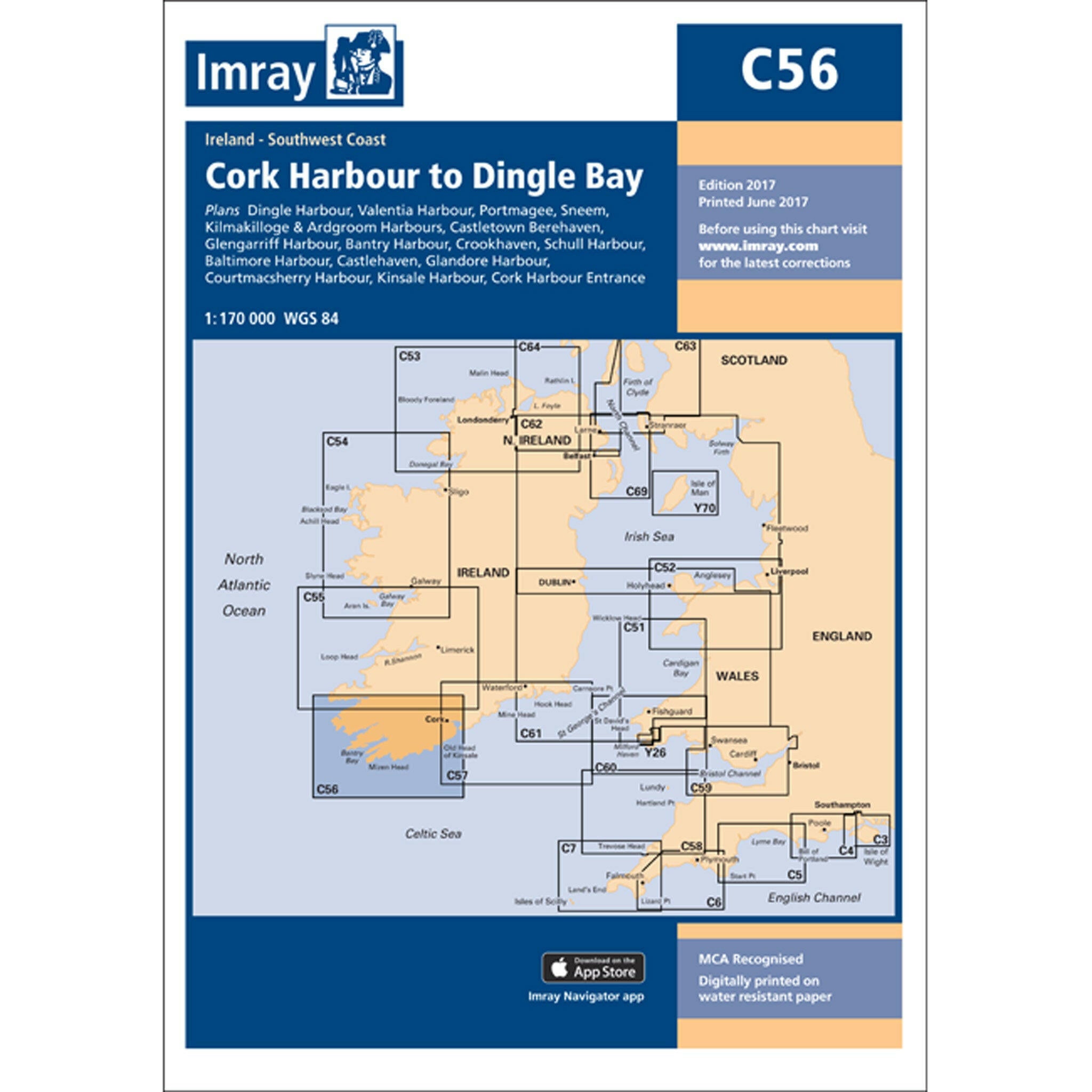 Imray Chart C56 Cork Harbour to Dingle Bay Scale 1:170 000 WGS84.