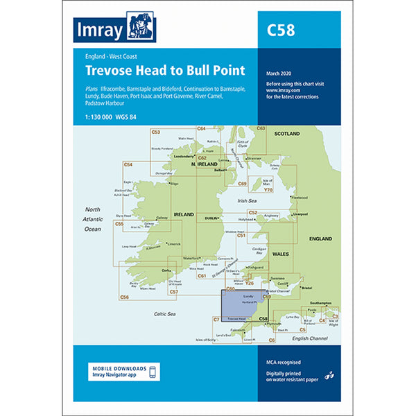 Imray Chart C58 Trevose Head to Bull Point Scale 1:130 000 WGS84