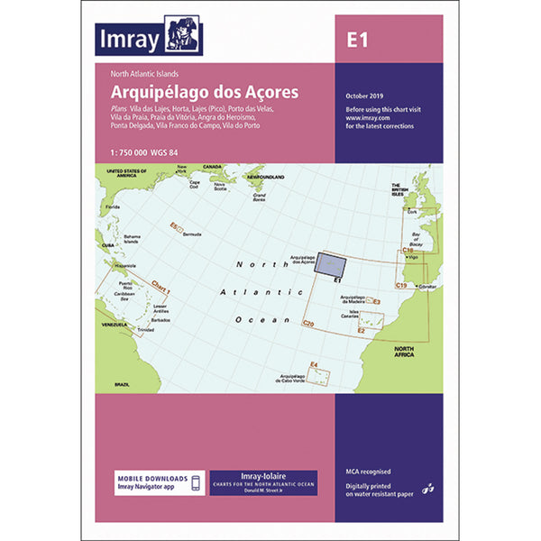Imray Chart E1 Azores Archipeligo Scale 1:750 000 WGS84