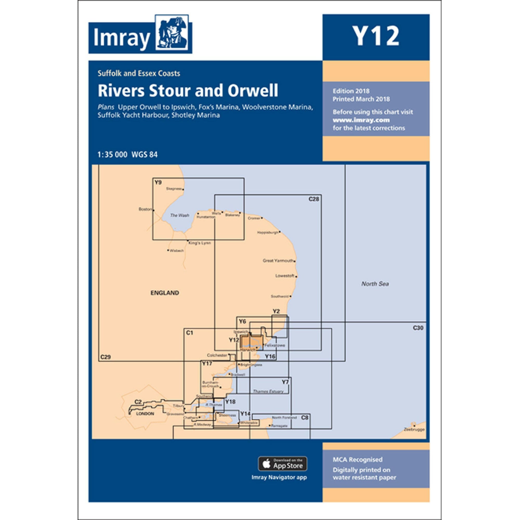 Imray Y12 Rivers Stour and Orwell Scale 1:35 000 WGS84.