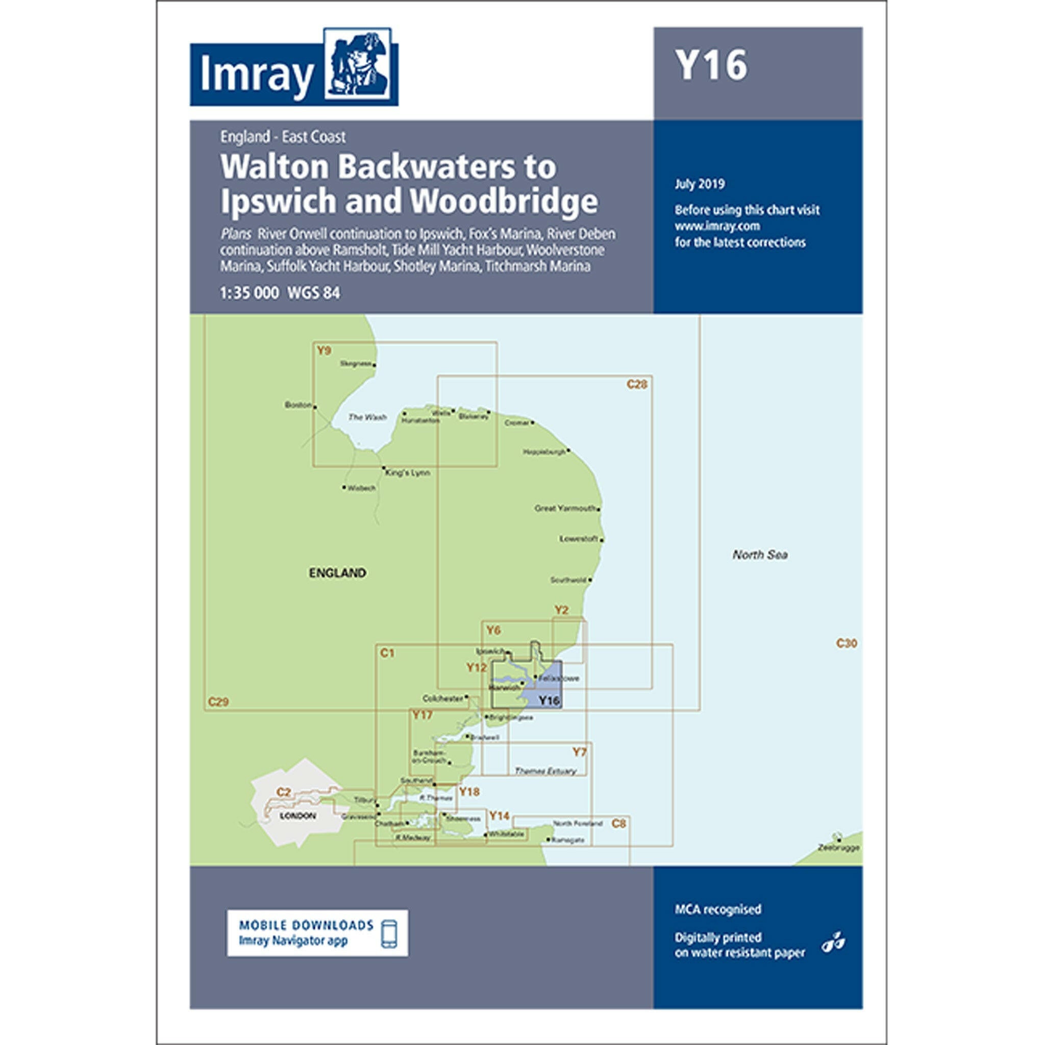 Imray Y16 Walton Backwaters to Ipswich Scale 1: 35 000 WGS84.