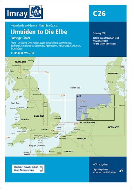 Imray Chart C26 IJmuiden to Die Elbe Scale 1:345 000 WGS84.